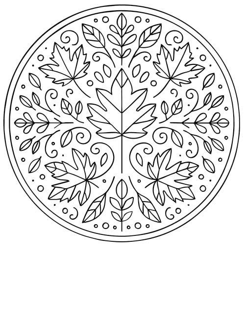 autumn leaf mandala coloring page
