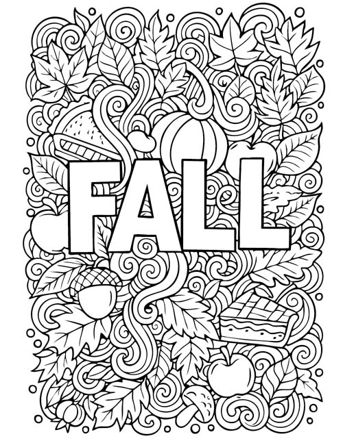 Fall word art coloring page