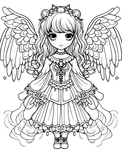 kawaii angel coloring page