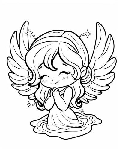  coloring page of a girl angel praying