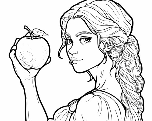 coloring page of Eve with the forbidden fruit