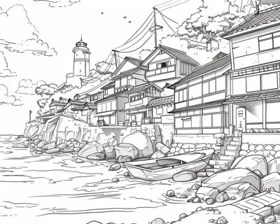 coloring page of the harbour
