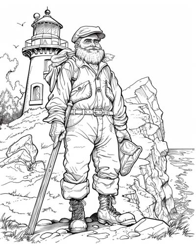 coloring page of a lighthouse keeper