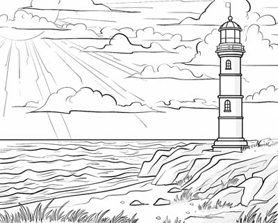 coloring page of the sun breaking through the clouds