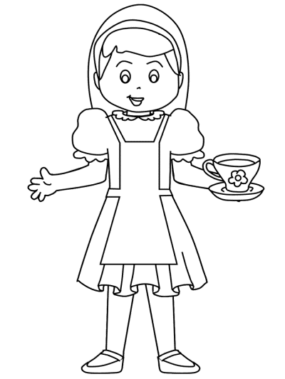 Alice with a teacup coloring pages