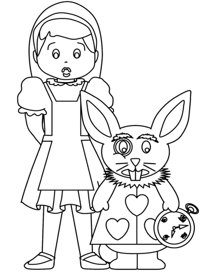 Alice and the white rabbit coloring pages