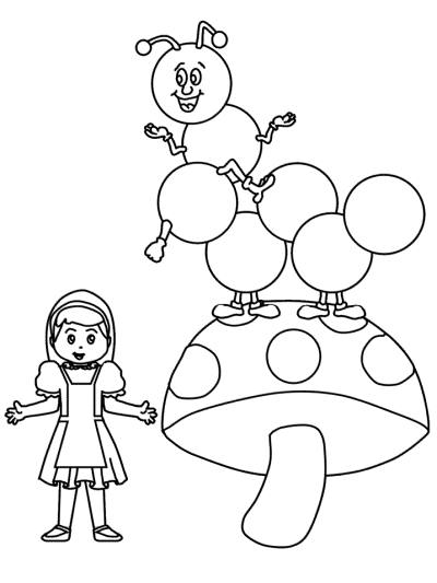 Alice and the Caterpillar coloring pages