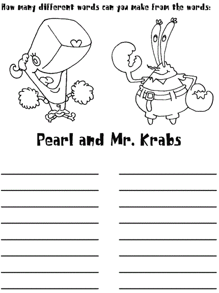 Pearl and Mr. Krabs anagram word puzzle