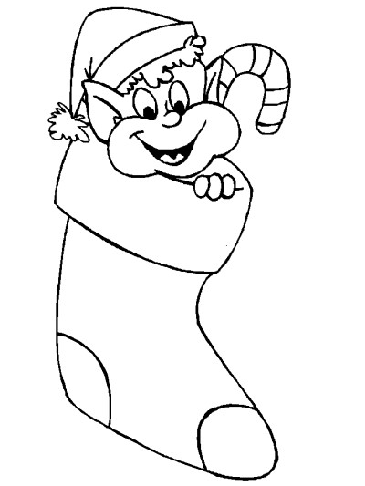 Christmas elf and stocking coloring page
