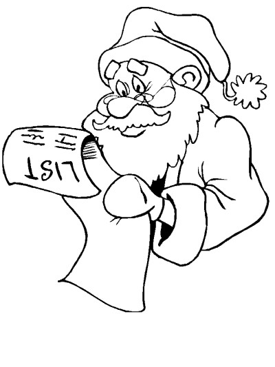 Santa Claus checking list coloring page