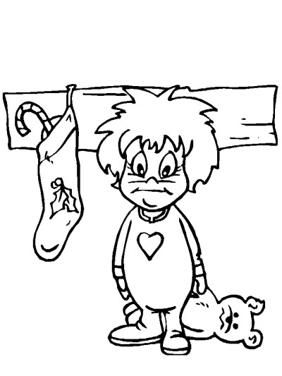 Christmas stocking and girl coloring page