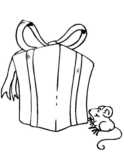 Christmas gift and mouse coloring page