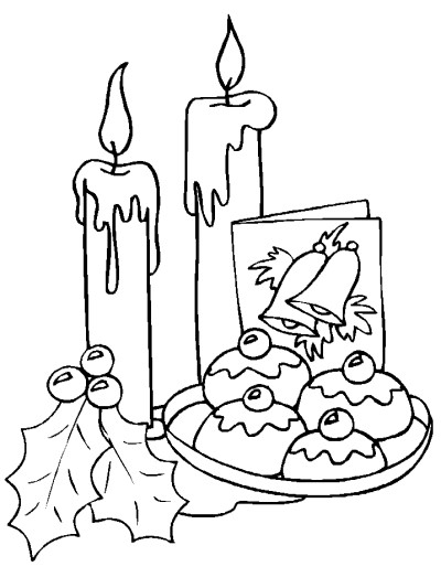 Christmas candle and cookies coloring page