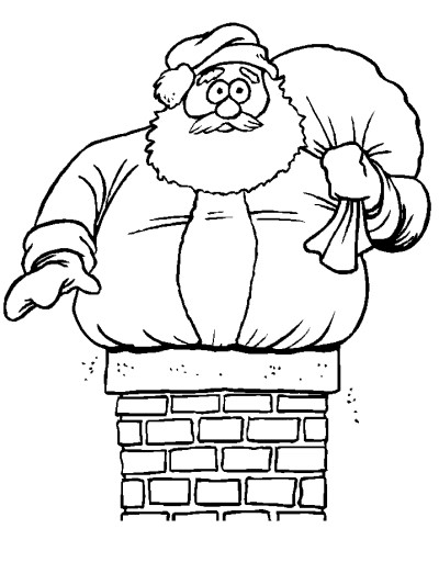 Santa Claus coming down the chimney coloring page