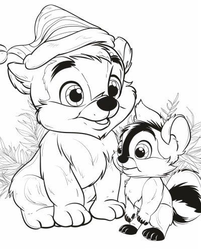 Christmas bear and skunk coloring page