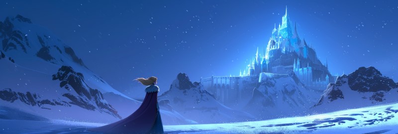 digital photo of the snow queen looking at her frozen palace