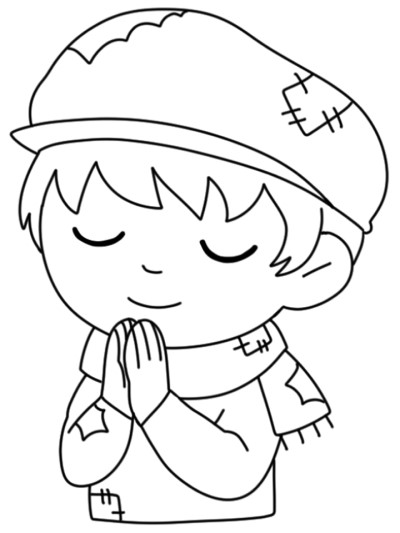Simple coloring page of Tiny Tim from A Christmas Carol.