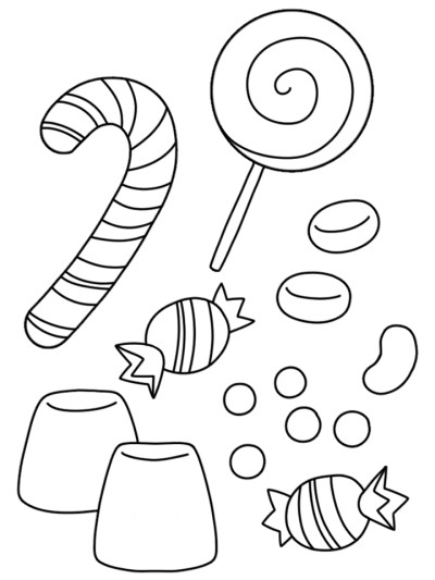 simple coloring page of candies