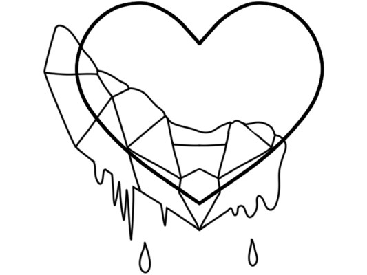 black and white coloring page of a heart melting