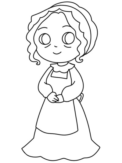Simple coloring page of Mrs. Cratchit from A Christmas Carol.