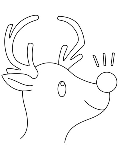 Simple coloring page of Rudolph and his shining nose