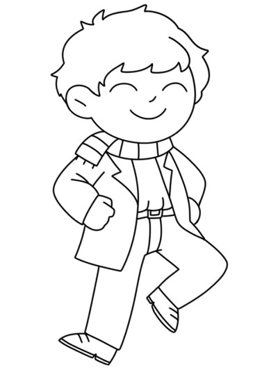 Simple coloring page of a party go-er from A Christmas Carol.