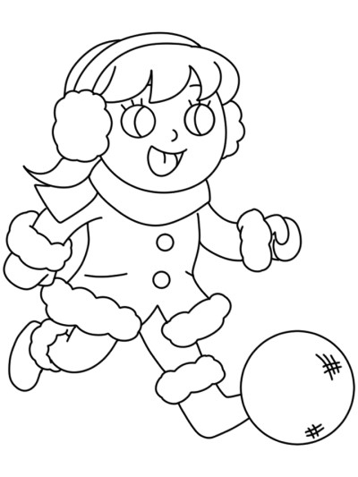 Coloring page of a girl playing