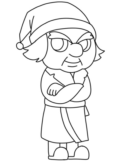 coloring page of Scrooge dressed for bed