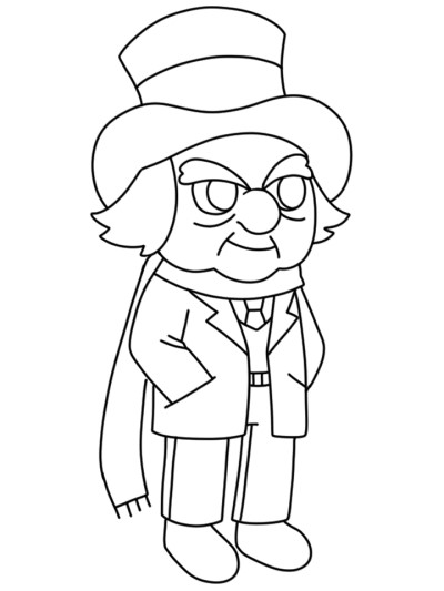 coloring page of Scrooge dressed for winter