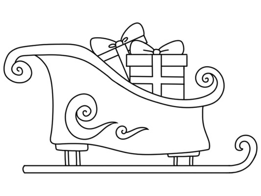 Christmas sleigh and presents coloring page