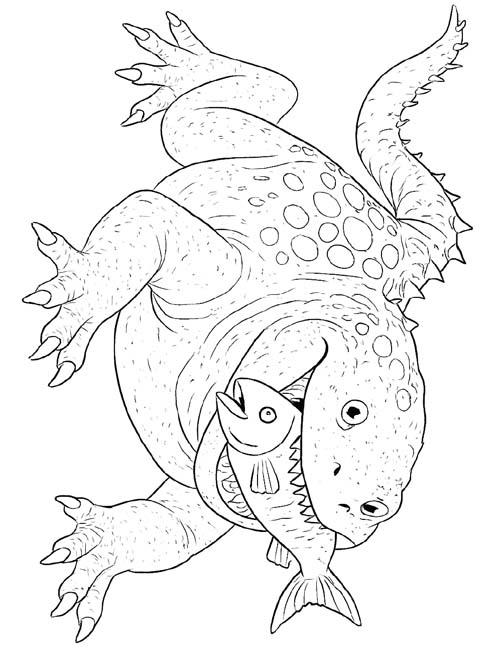 coloring page of Doug with a fish