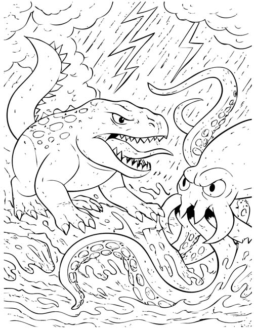 coloring page of Doug battling Na Kika