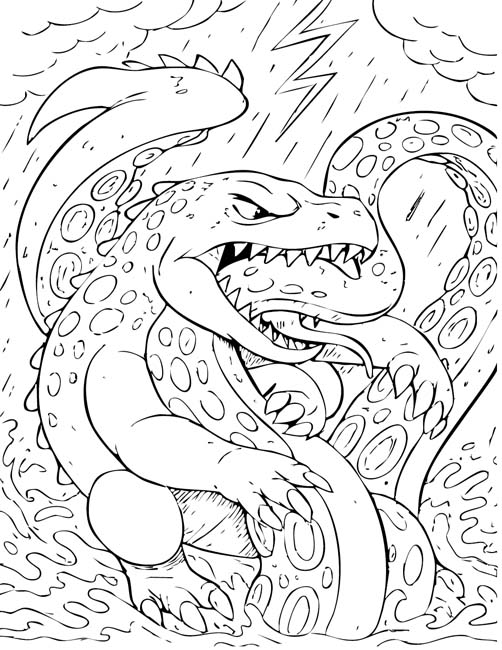 coloring page of Doug battling Na Kika