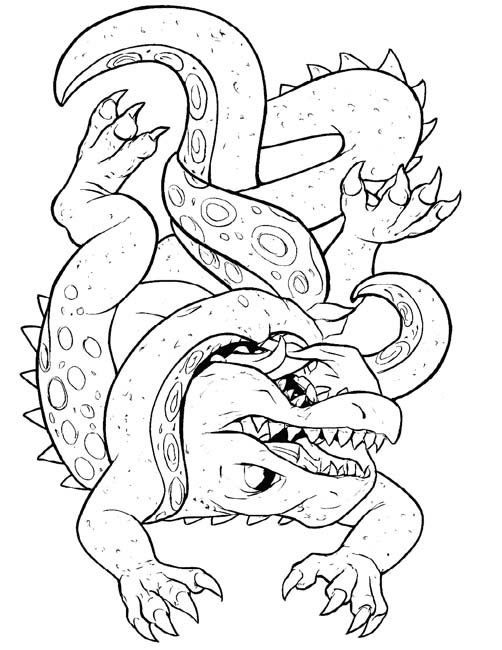 coloring page of Doug being held by Na Kikas tentacles