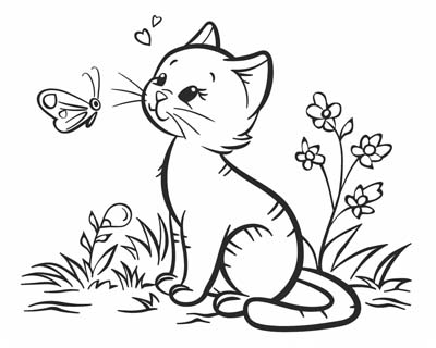cat and butterfly coloring page