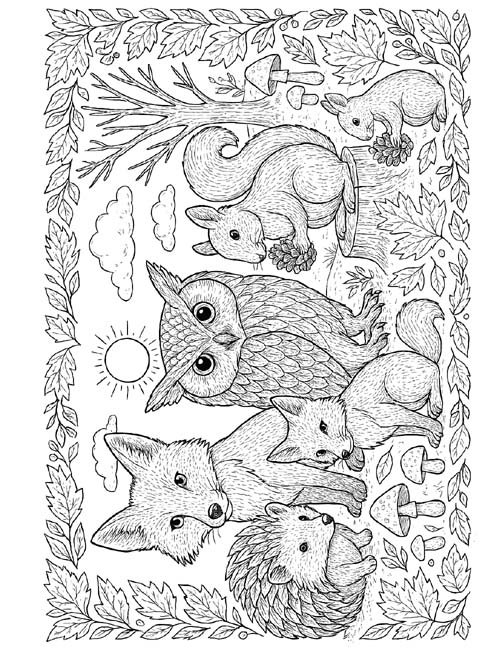 Autumn Forest Scene coloring page for adults