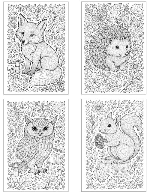 autumn wildlife coloring page for adults