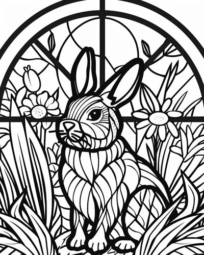 coloring page of the Easter bunny spring scene