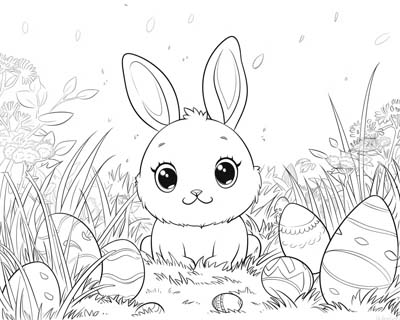 coloring page of a cute Easter bunny