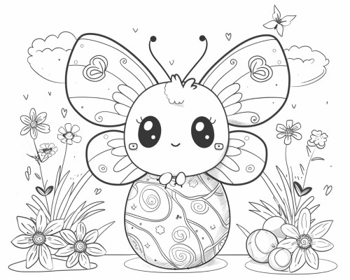 coloring page of a butterfly on an Easter egg