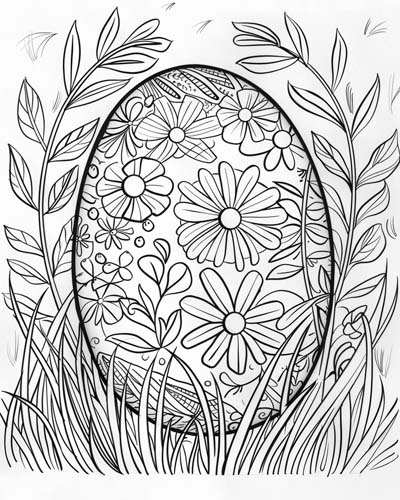floral Easter egg coloring page