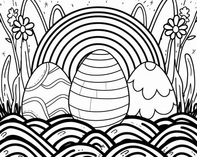 coloring page of three Easter eggs