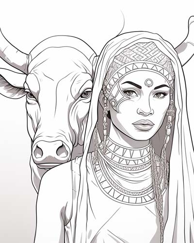 Hathor, cow goddess coloring page