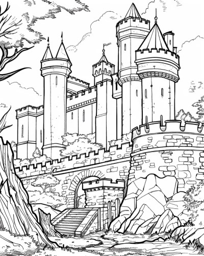 coloring page of King Arthur's castle Camelot