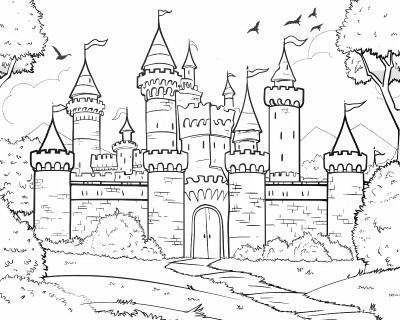 coloring page of King Arthur's castle Camelot