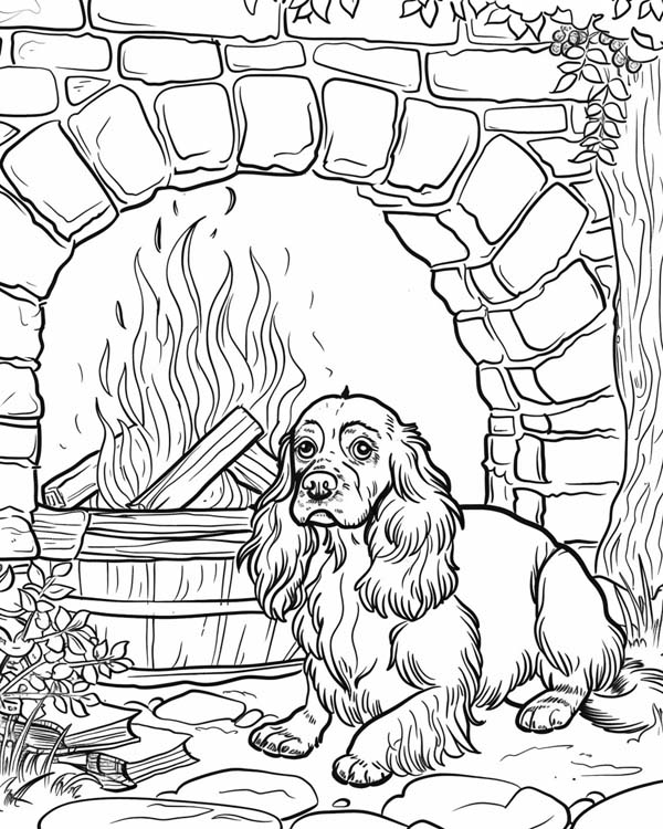 coloring page of a spaniel