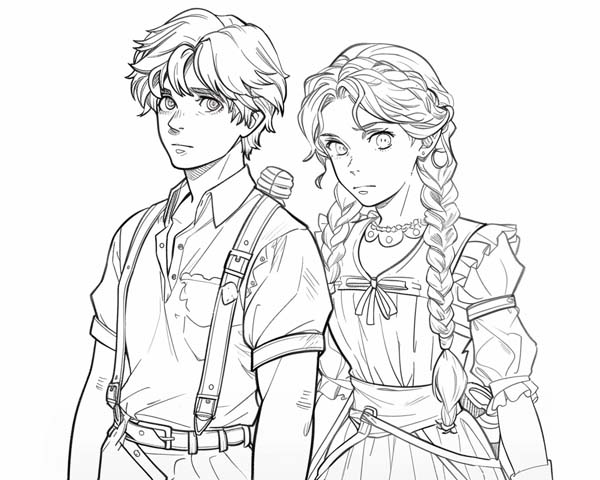 coloring page of Hansel and Gretel