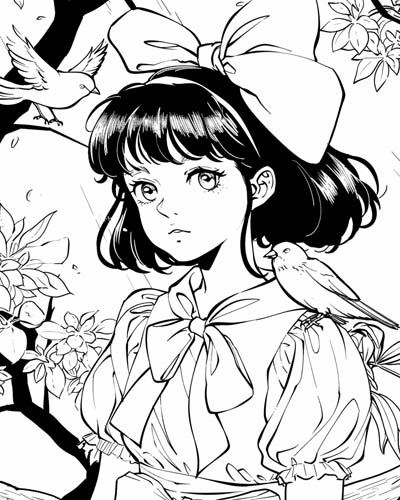Snow White and her forest friends coloring page