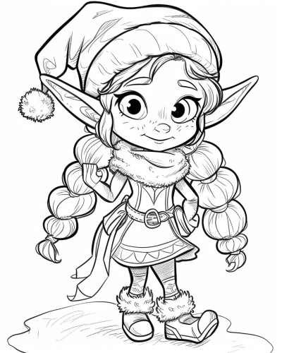 cute coloring page of an elf