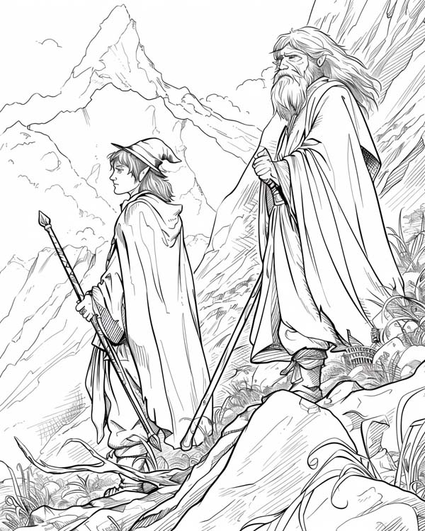 Lord of the Rings coloring page of the blue wizards, Alatar and Pallando
